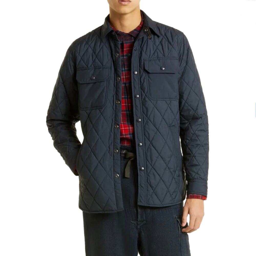 RRL Ralph Lauren Quilted Navy Blue Snap Up Shirt Jacket S NEW Shacket Double RL
